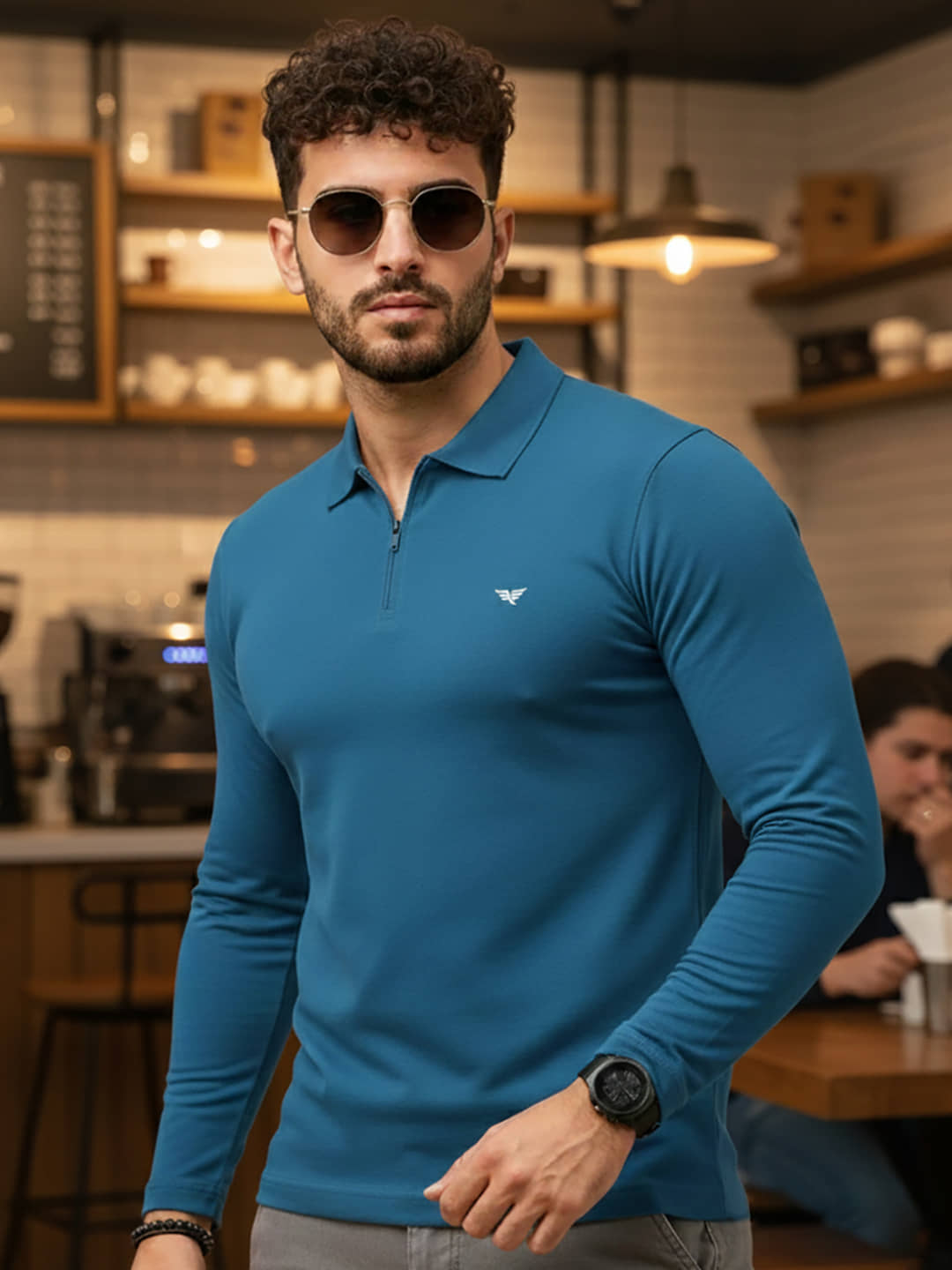 XYRIS Men Cotton Blend Regular Fit Solid Polo T Shirt ( Teal Blue )