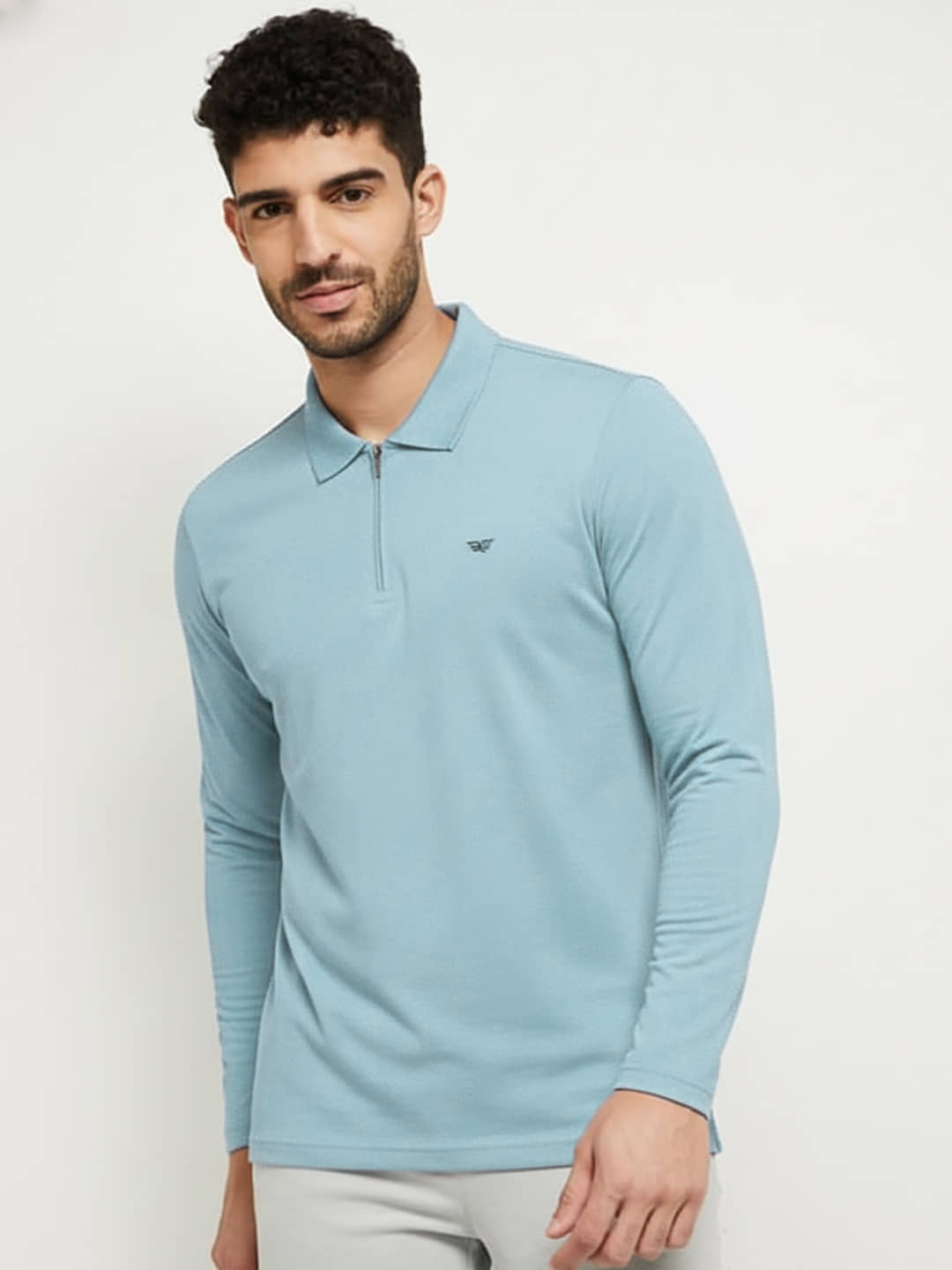 XYRIS Men Cotton Blend Regular Fit Solid Polo T Shirt ( Sky Blue )
