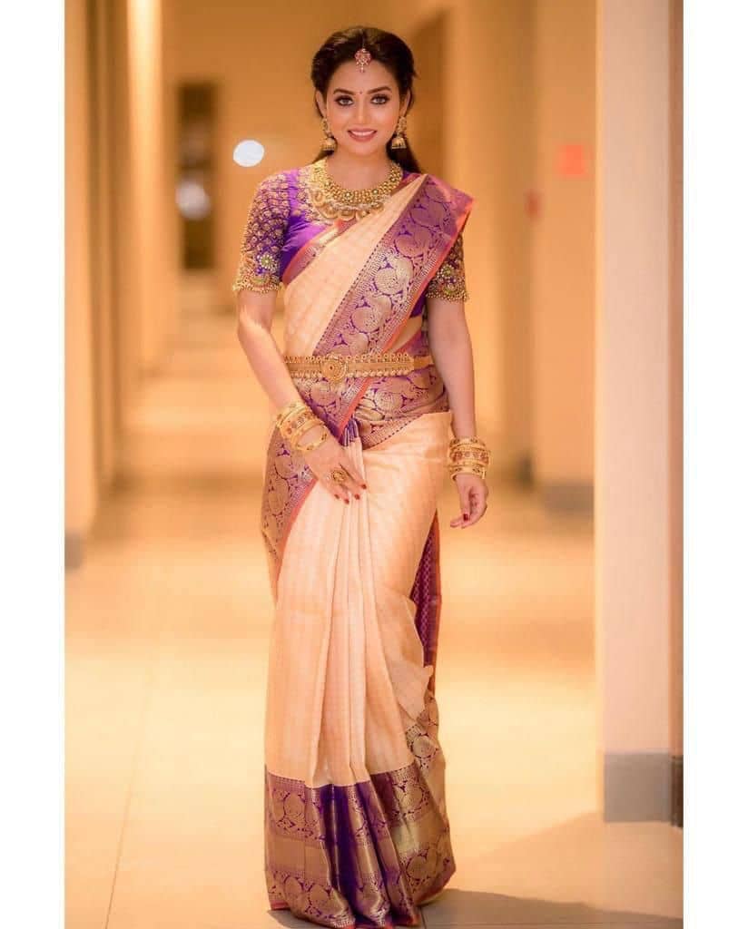 fab woven Art Silk Woven Design Banarasi saree With Unstitched Blouse Piece ( Peach ) - Sarees | Buy online on ZillyBuy