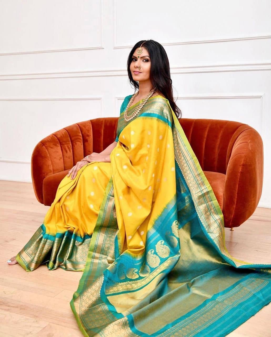 fab woven Art Silk Woven Banarasi saree With Unstitched Blouse Piece ( Yellow ) - Sarees | Buy online on ZillyBuy