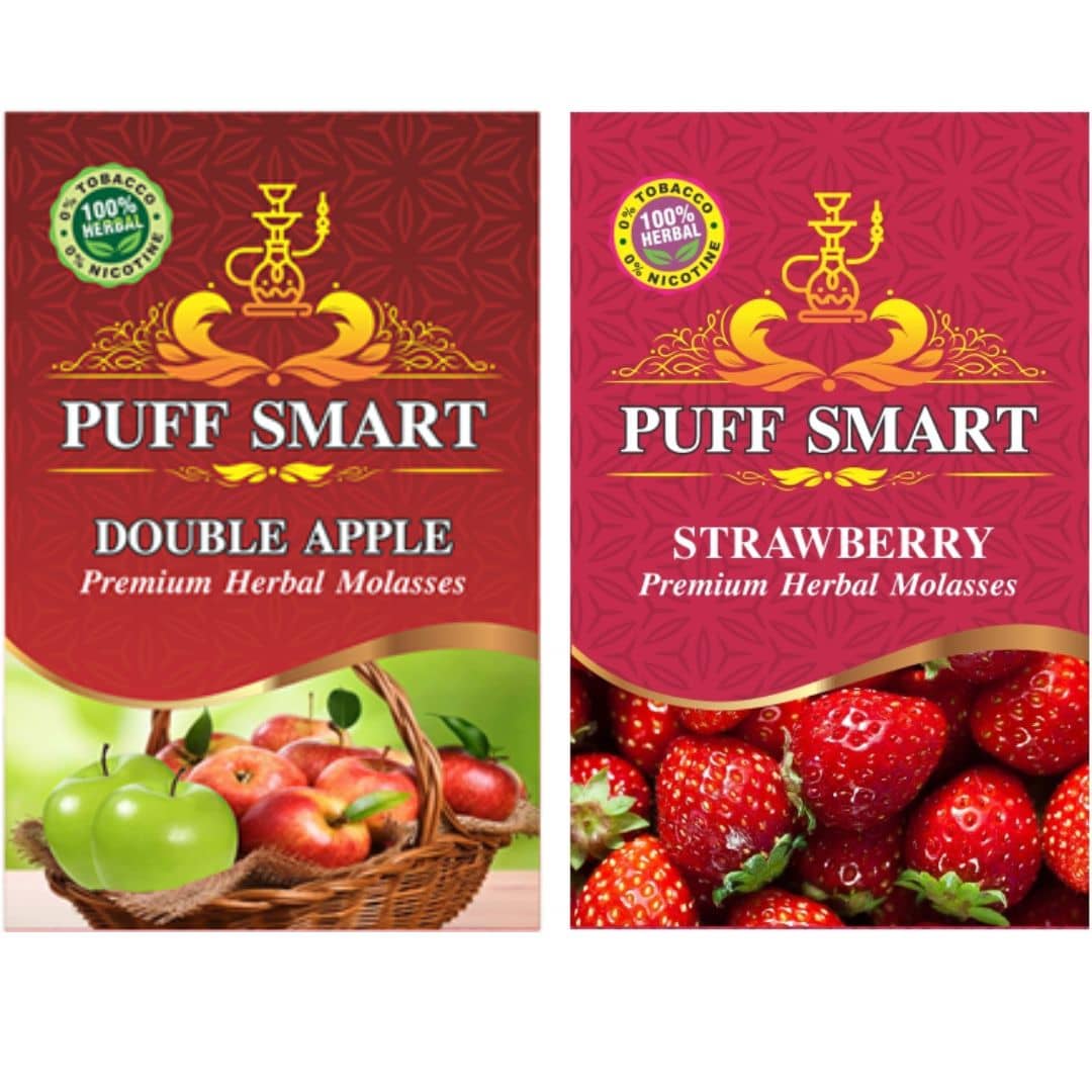 puffsmart hookah Double Apple& strawberry. pack of 2 & 50gms each.