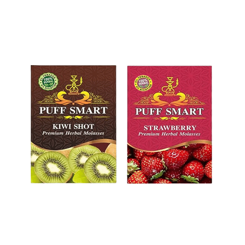 puffsmart hookah kiwi shot & strawberry .pack of 2. 50g each