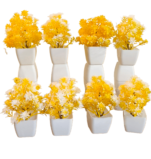     			8 pcs yellow artificial flowers with pot small lite