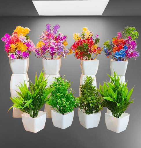     			8pcs green mix artificial flowers with pot small and lite