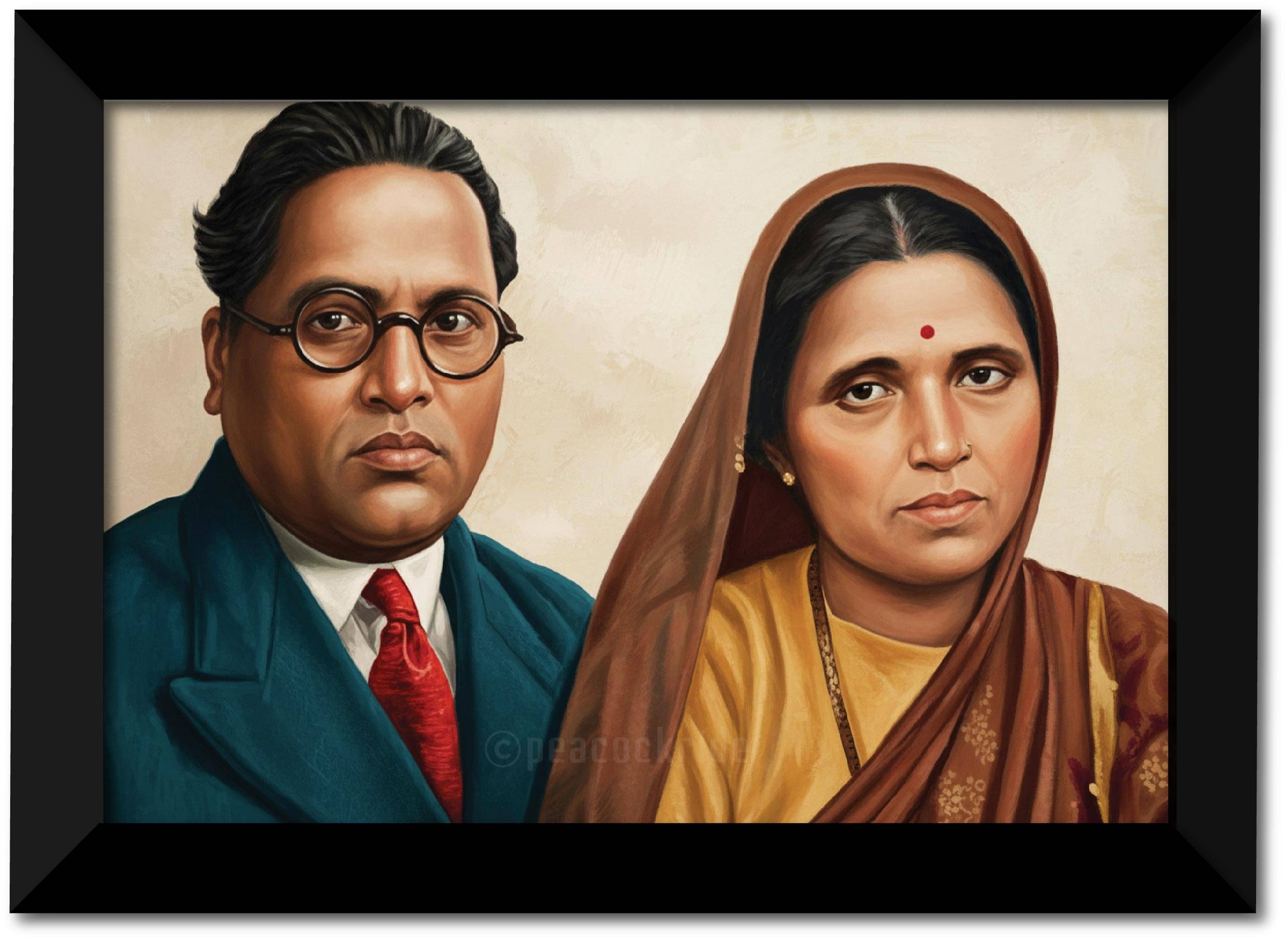     			Bhimrao Ambedkar Ramabai I Bhimji Ramai IPremium wooden Matte Poster Photo Frame (Multicolor ,10X13 Inches)
