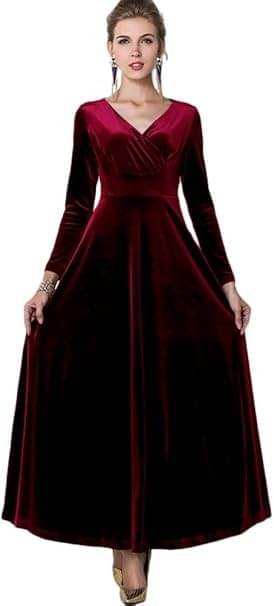 CHEVIOUT Women Velvet Solid A-line Dress ( Maroon ) CHEVIOUT Women Velvet Solid A-line Dress ( Maroon )