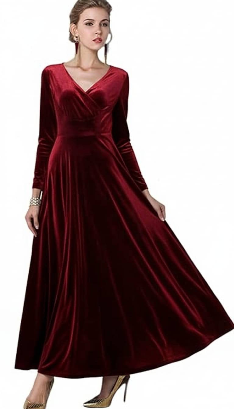 CHEVIOUT Women Velvet Solid A-line Dress ( Red ) CHEVIOUT Women Velvet Solid A-line Dress ( Red )