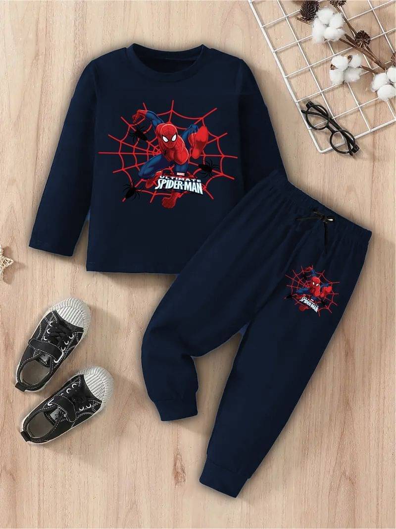 Fast Colors Cotton Blend Printed T-shirt With Trackpants Co-Ord Set For Boys ( Navy ) Fast Colors Cotton Blend Printed T-shirt With Trackpants Co-Ord Set For Boys ( Navy )