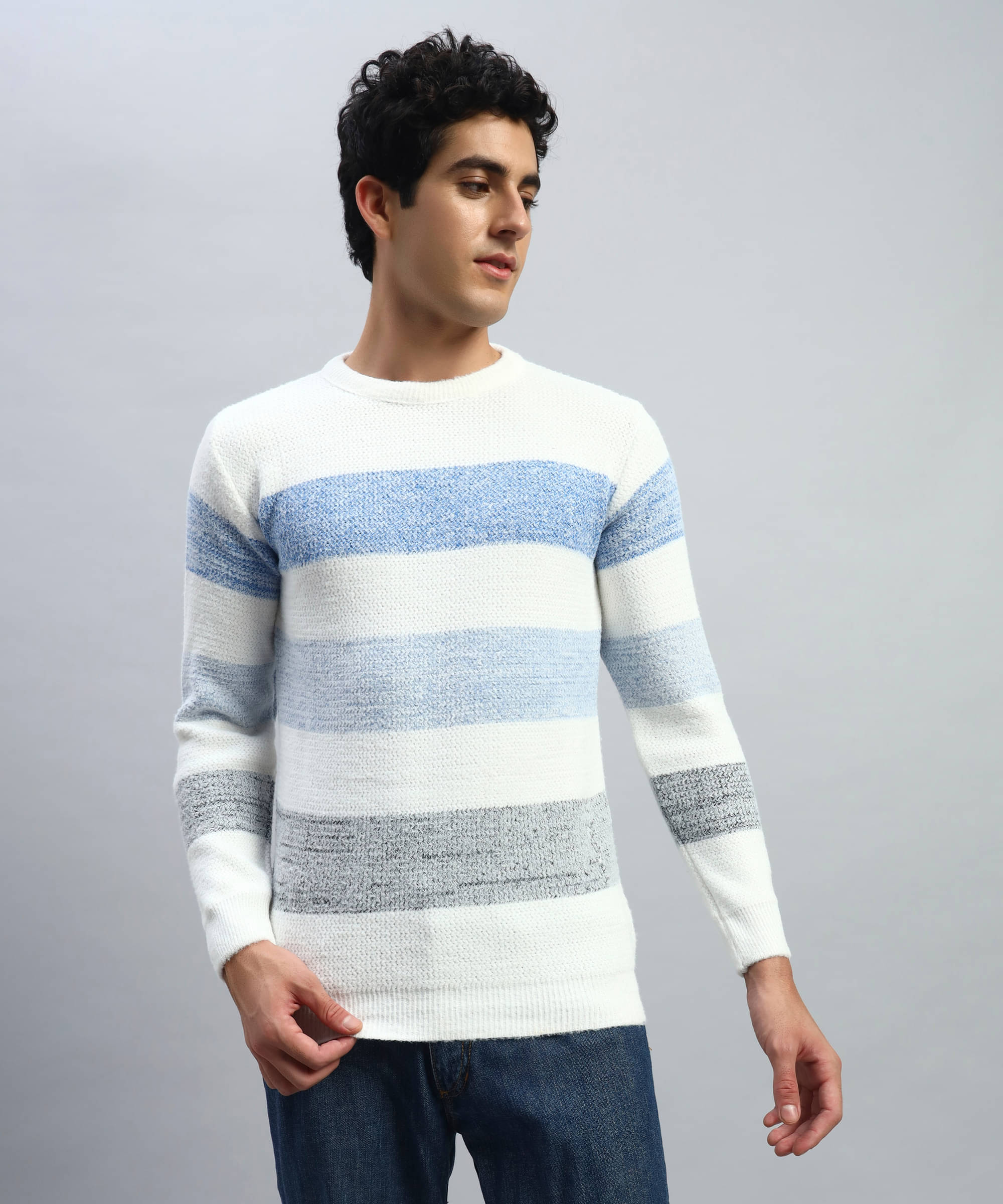 HELL BOUND Woollen Blend Round Neck Men's Full Sleeves Pullover Sweater - Light Blue ( Pack of 1 ) HELL BOUND Woollen Blend Round Neck Men's Full Sleeves Pullover Sweater - Light Blue ( Pack of 1 )