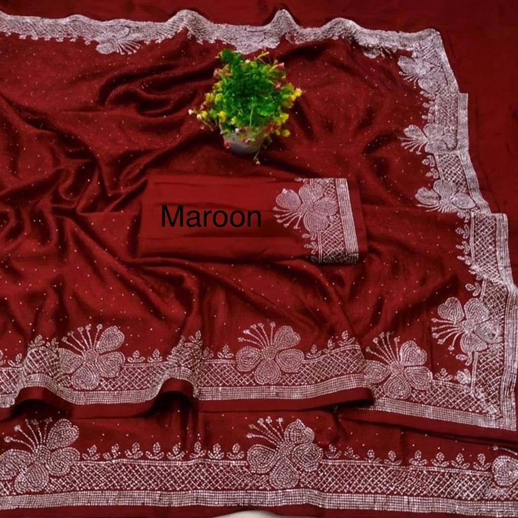 Maa Trade Georgette Embroidered Regular Saree With Unstitched Blouse Piece ( Maroon ) Maa Trade Georgette Embroidered Regular Saree With Unstitched Blouse Piece ( Maroon )