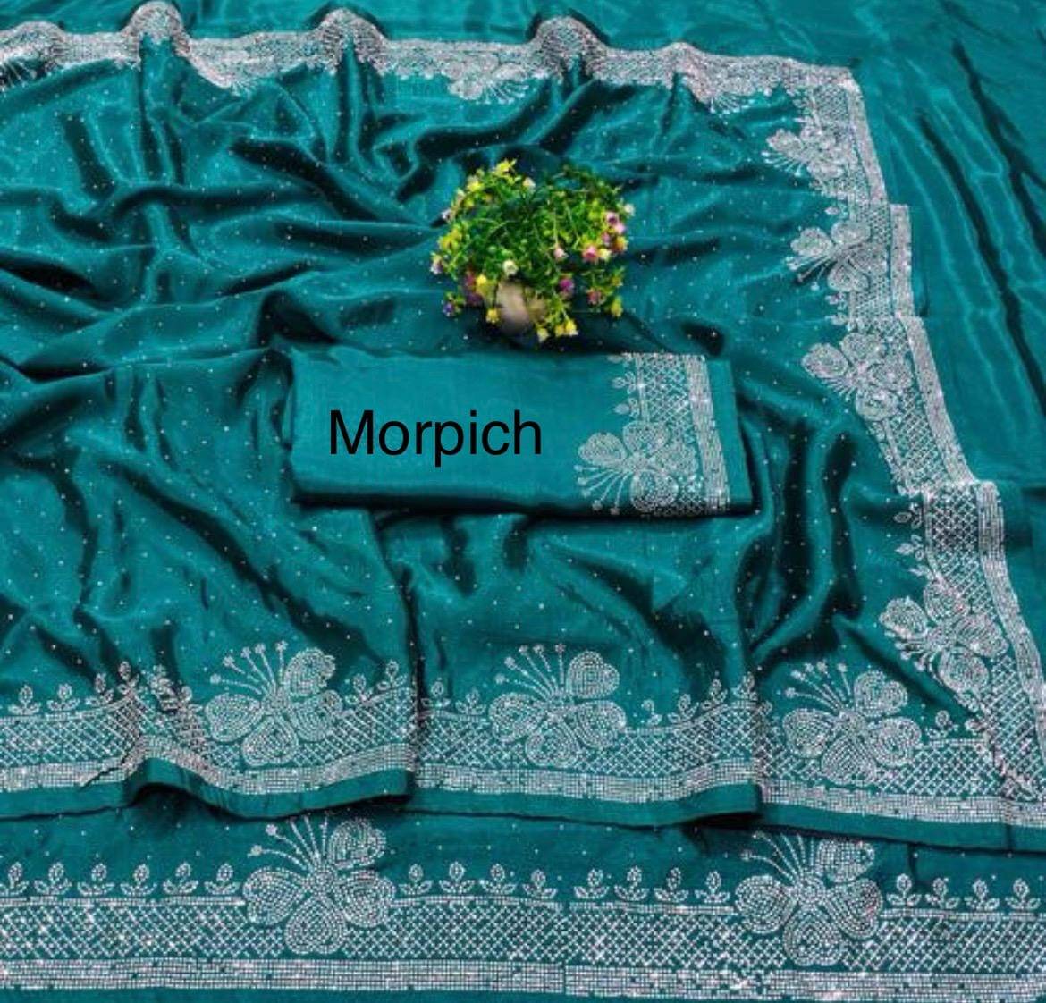     			Maa Trade Georgette Embroidered Regular Saree With Unstitched Blouse Piece ( Teal )
