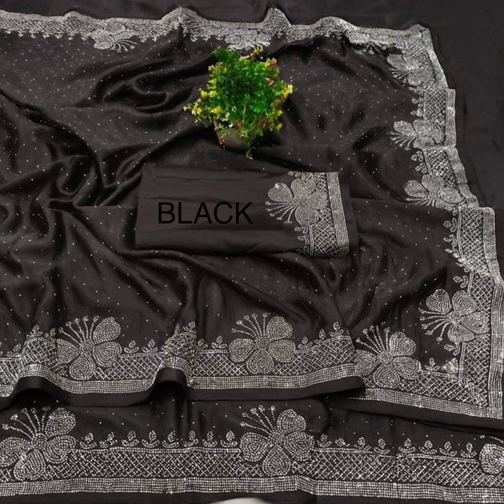 Maa Trade Georgette Embroidered Regular Saree With Unstitched Blouse Piece ( Black ) Maa Trade Georgette Embroidered Regular Saree With Unstitched Blouse Piece ( Black )