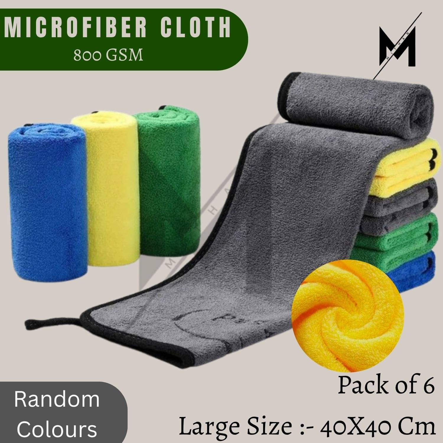    			MicroFiber Cloth - 800 Gsm - 40X40 cm (Medium Size) Pack of 6 , Multi-Purpose Cleaning Cloth, Glass Cleaning Cloth,  Microfiber towels for car