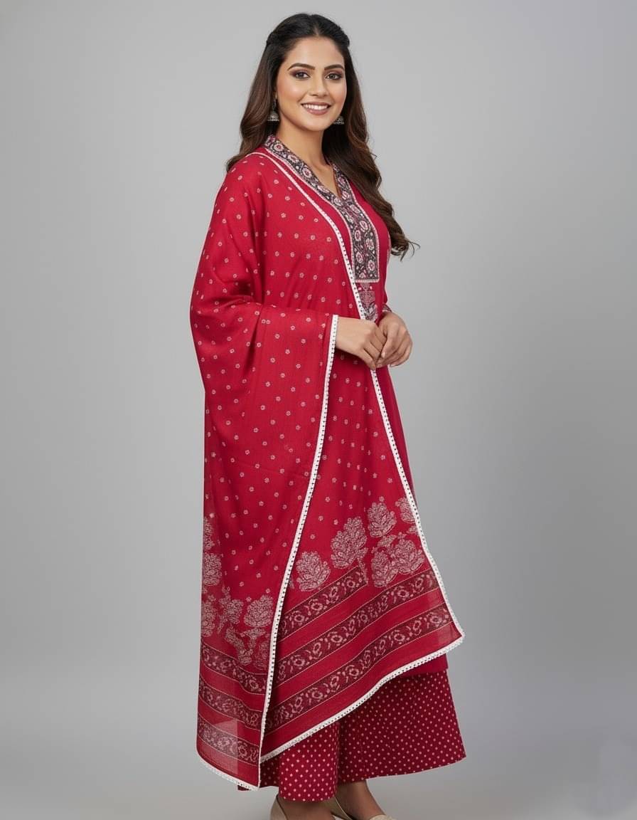     			MirrorTrendz Women Rayon Printed Straight Kurti With Pants ( Pink )