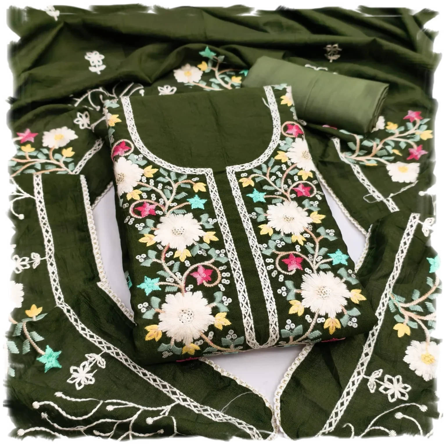 PANZORA Women SILK Unstitched Dress Material ( Dark Green ) PANZORA Women SILK Unstitched Dress Material ( Dark Green )