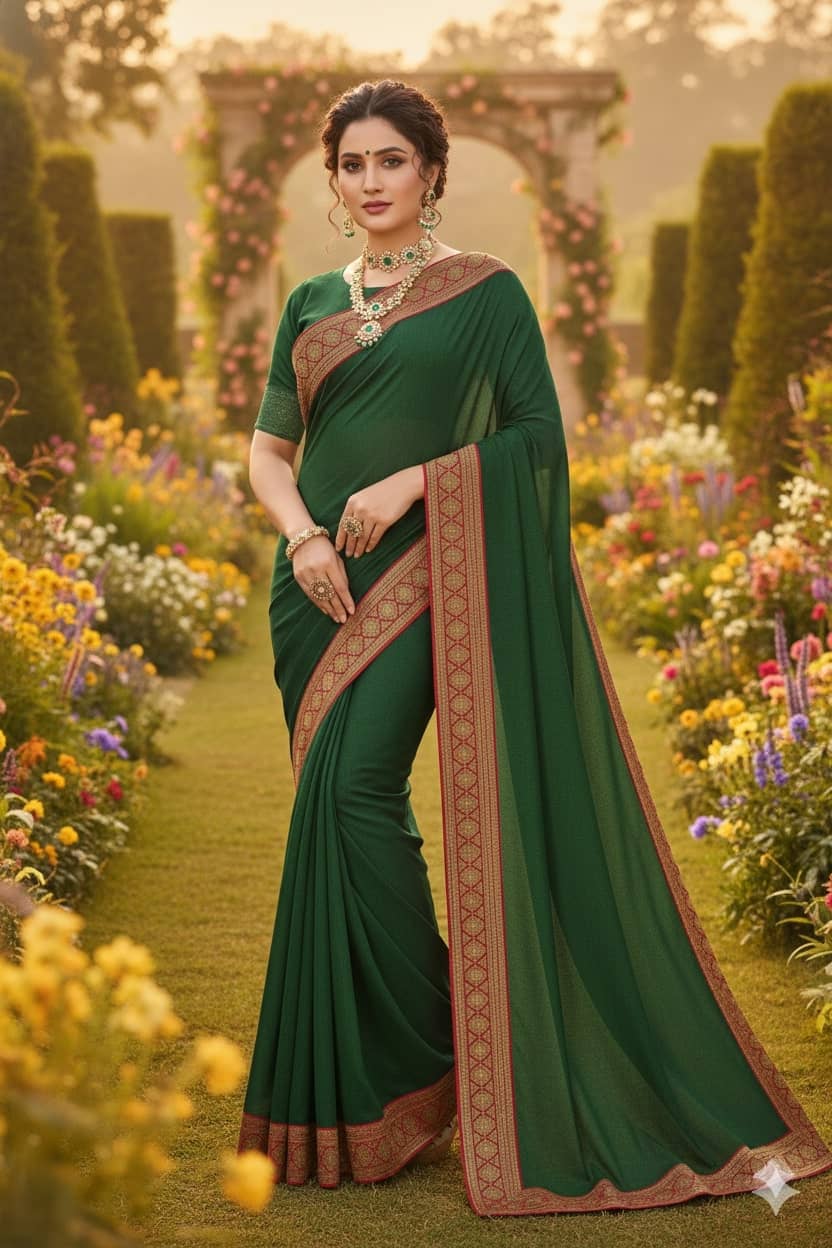 Samai Georgette Printed Regular Saree With Unstitched Blouse Piece ( Green ) - Sarees | Buy online on ZillyBuy