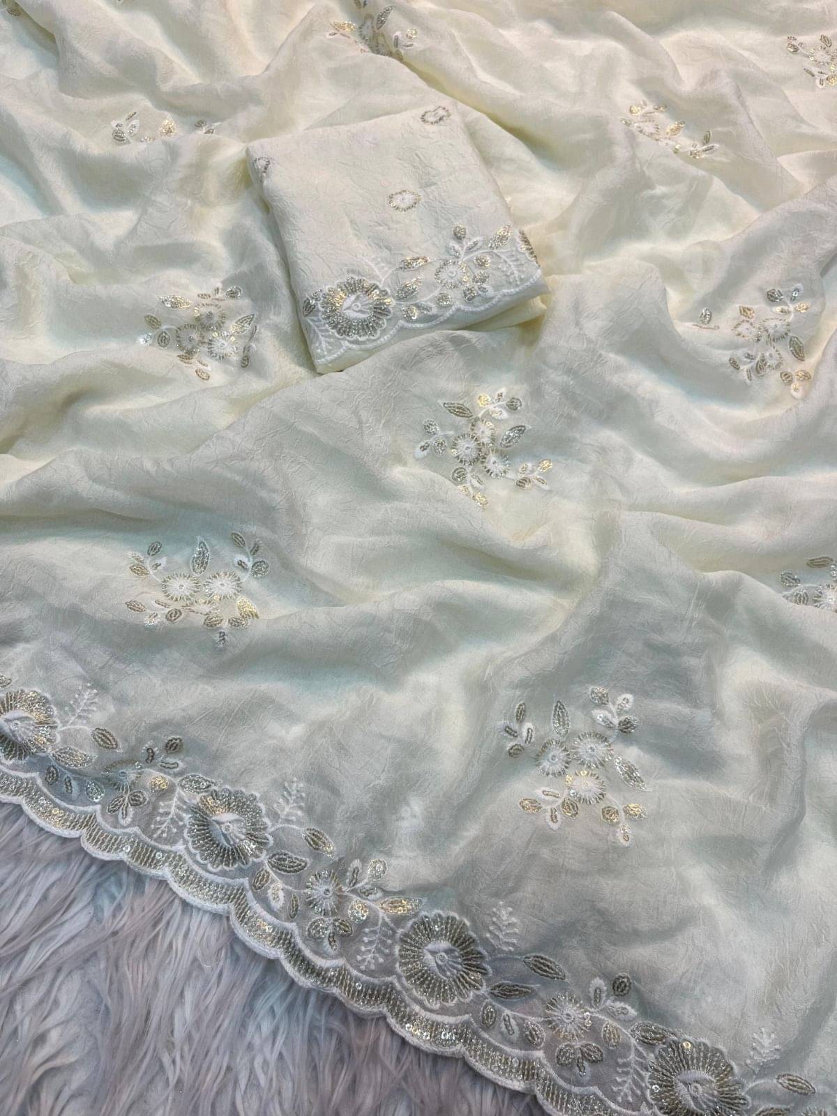 Shree Shyam Fashion Silk Embroidered Regular Saree With Unstitched Blouse Piece ( White ) Shree Shyam Fashion Silk Embroidered Regular Saree With Unstitched Blouse Piece ( White )