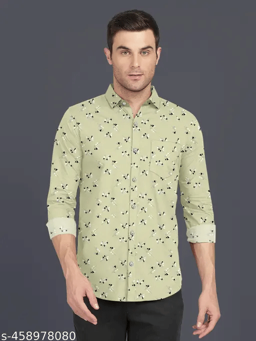     			Vrutalaya 100% Cotton Regular Fit Printed Full Sleeves Men's Casual Shirt - Yellow ( Pack of 1 )