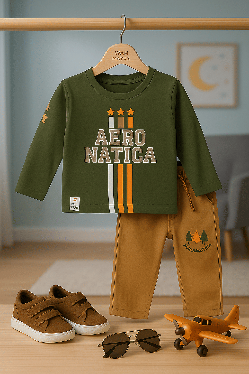Wah Mayur Pack of 1 Baby Boys Cotton Blend T-Shirt & Jeans Set ( Olive ) Wah Mayur Pack of 1 Baby Boys Cotton Blend T-Shirt & Jeans Set ( Olive )