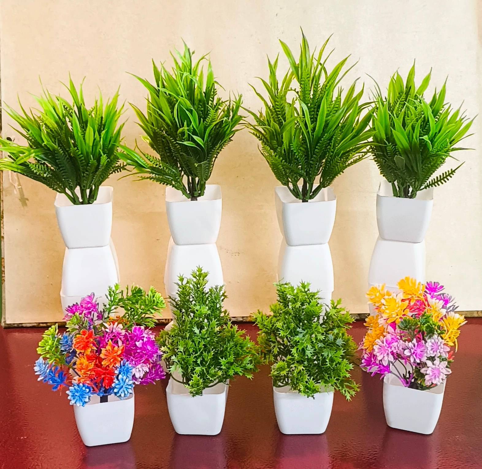     			green and mix flowers artificial small pack of 8 lite