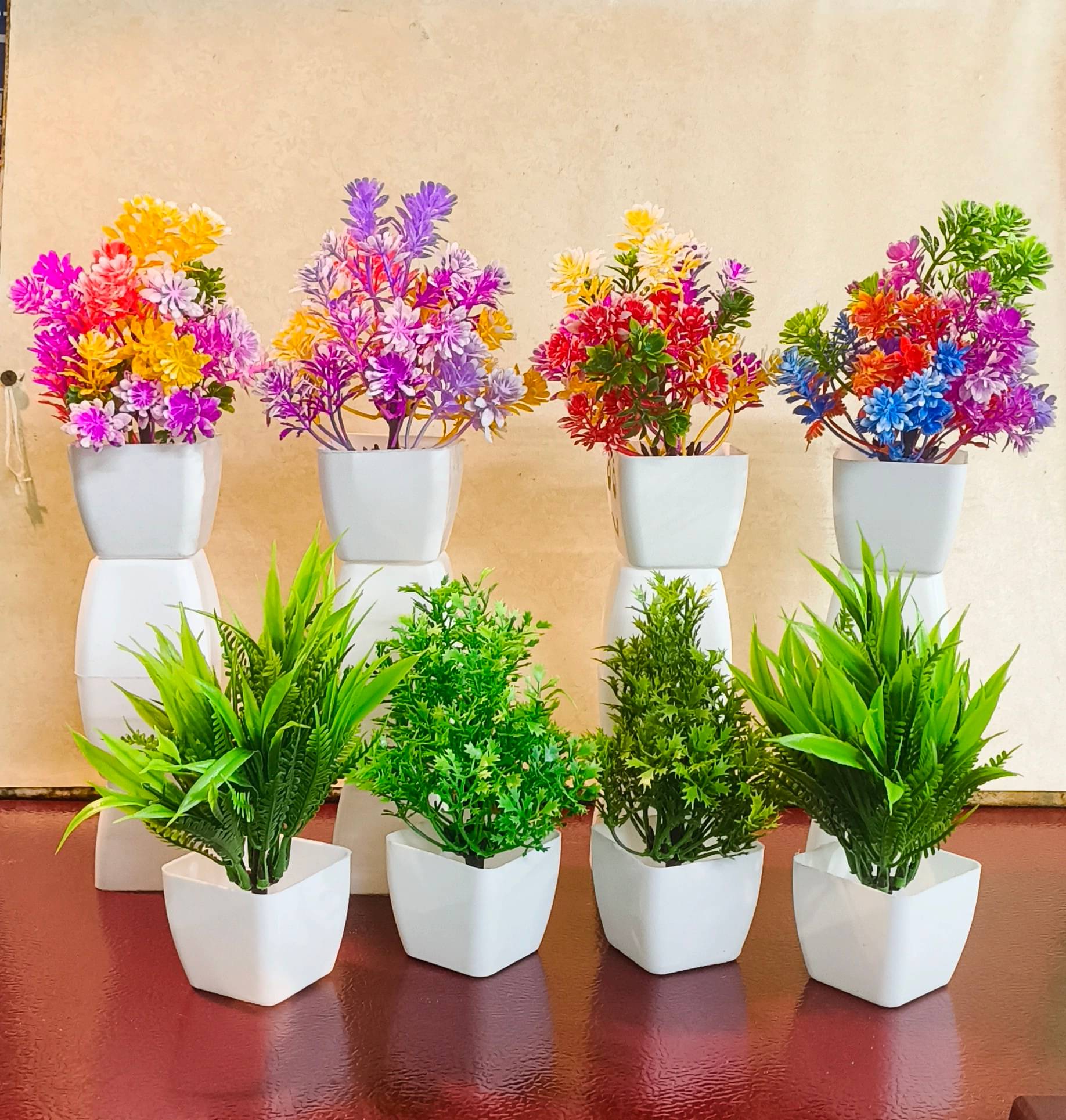     			green mix pack of 8 artificial flowers small and lite