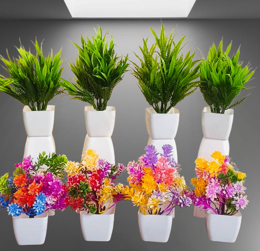     			mix and grass 8 pack artificial flowers with pot small and lite