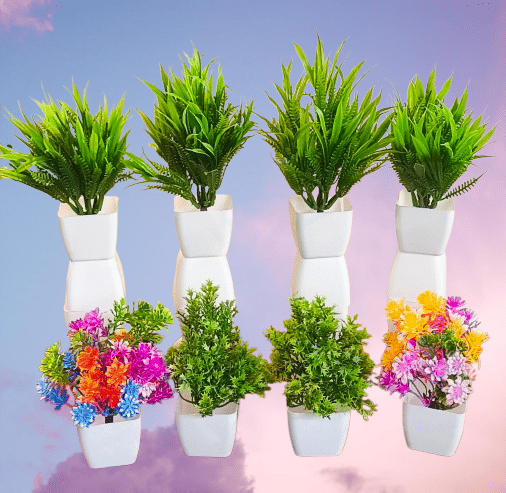     			mix green grass artificial flowers with pot pack of 8 small and lite