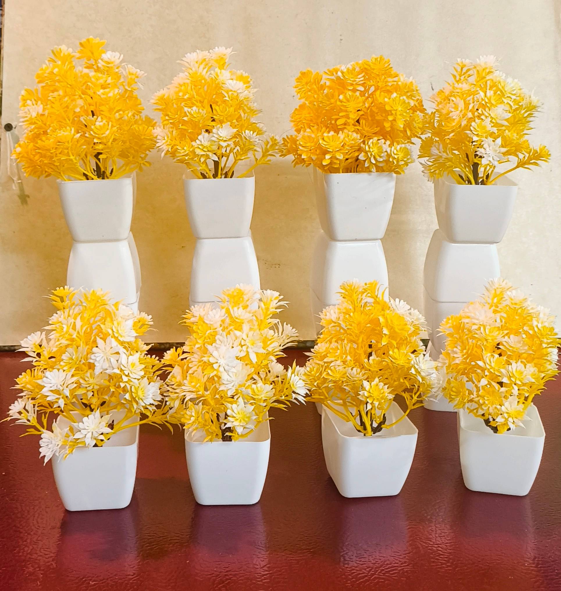     			yellow artificial flowers 8 pack with pot lite and small