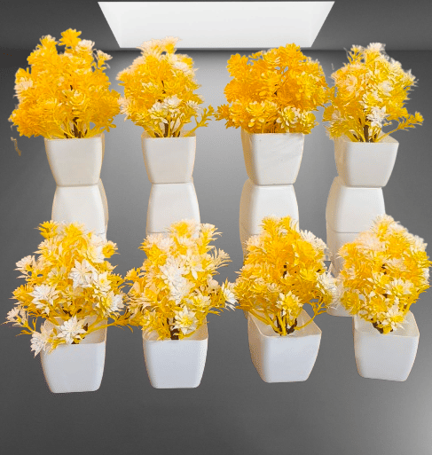     			yellow artificial flowers 8 pcs small and lite with pot