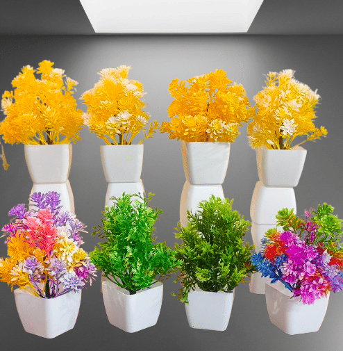     			yellow mix artificial flowers with pot lite and small pack of 08