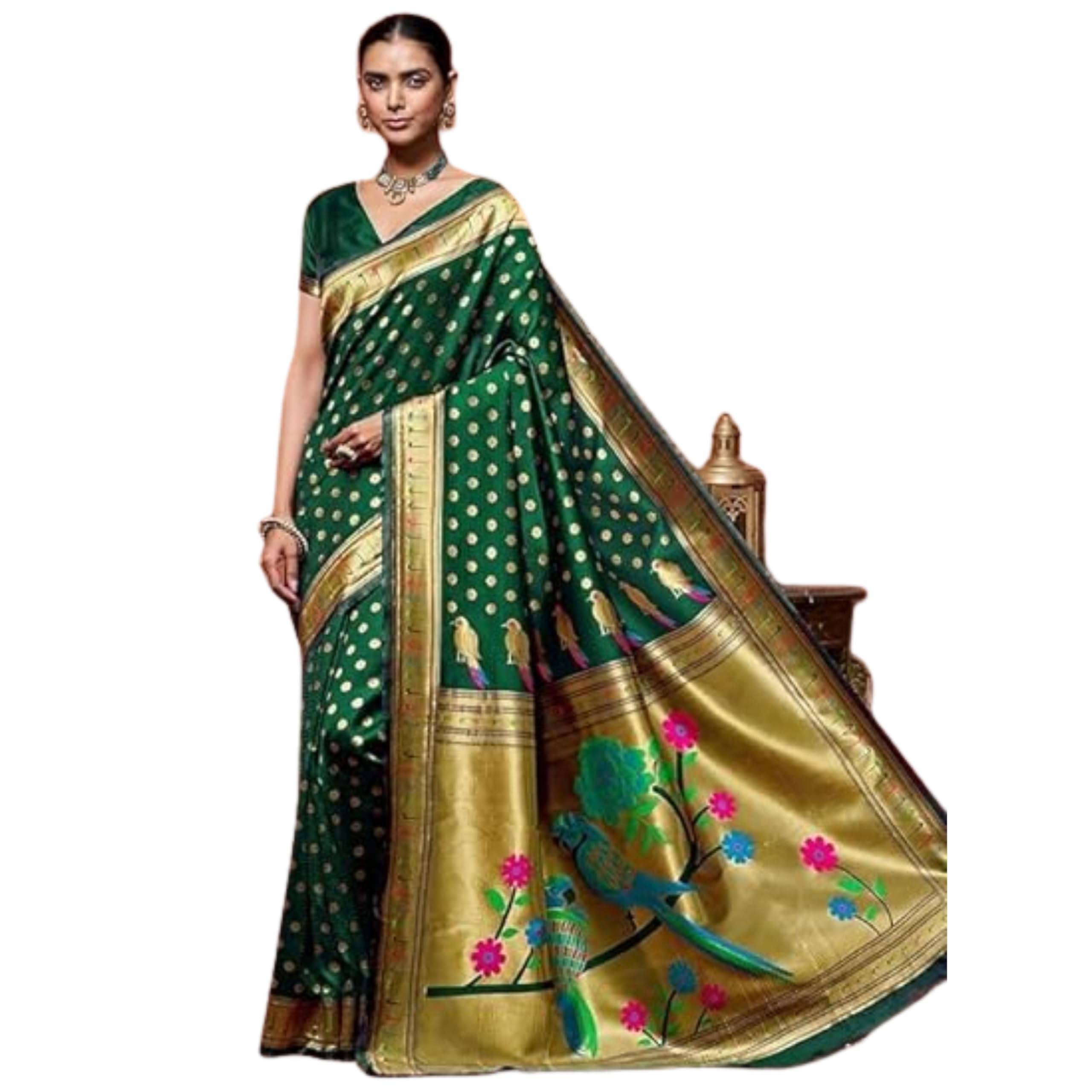 AXONIT Art Silk Woven Regular Saree With Unstitched Blouse Piece ( Green ) AXONIT Art Silk Woven Regular Saree With Unstitched Blouse Piece ( Green )
