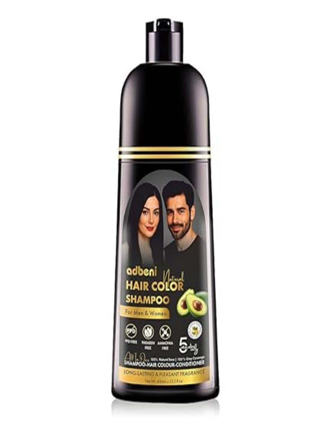 Adbeni Hair Color Shampoo Paraben Free Permanent Hair Color 400 mL Black