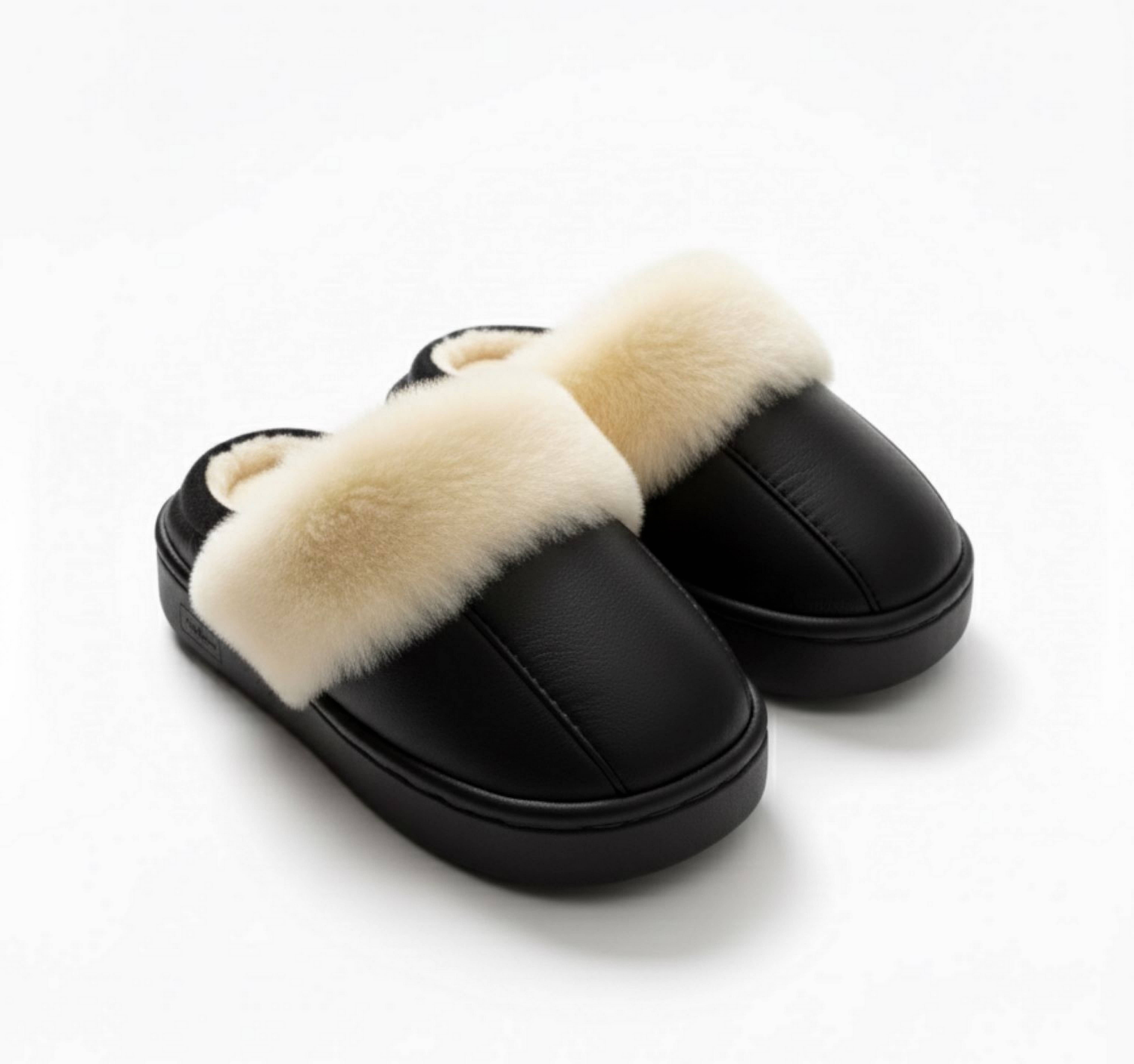 Children’s Black Faux Fur Winter Slippers with Reliable Non-Slip Sole