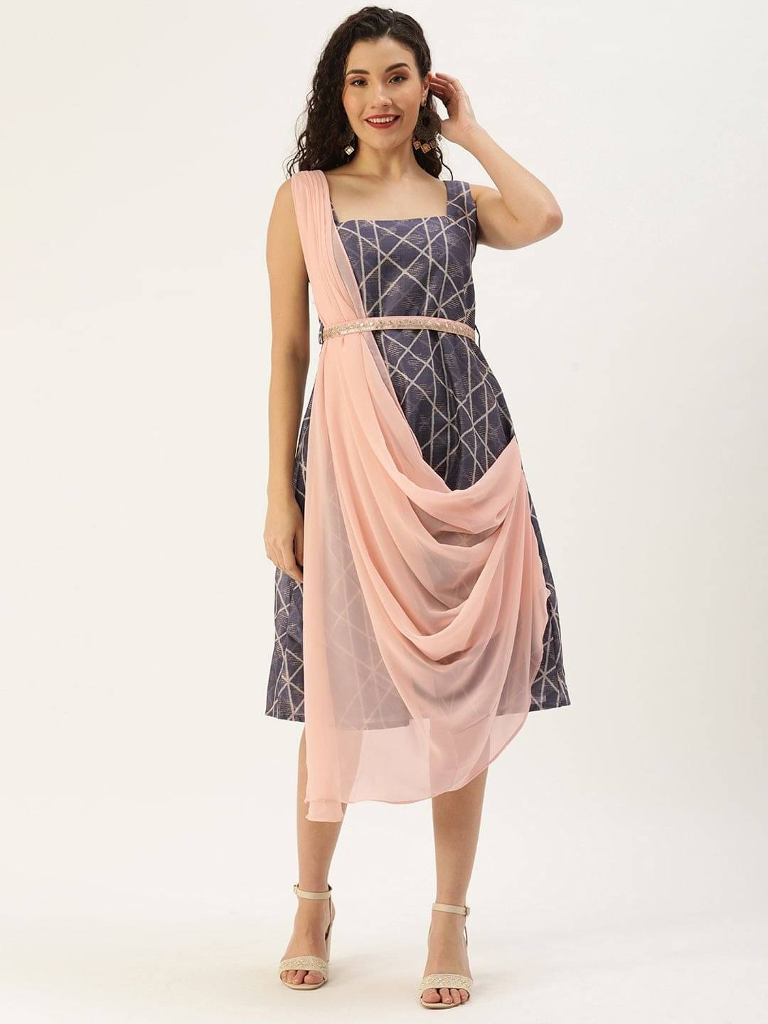 Ethnovog Women Silk Printed Ethnic Dress ( Blue ) Ethnovog Women Silk Printed Ethnic Dress ( Blue )