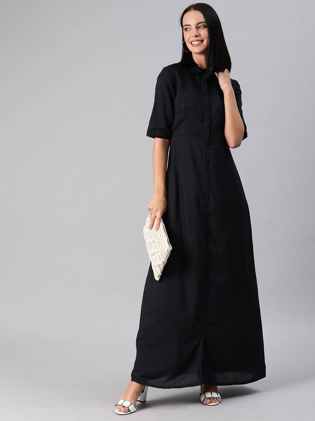 Ethnovog Women Silk Printed Ethnic Dress ( Black ) Ethnovog Women Silk Printed Ethnic Dress ( Black )