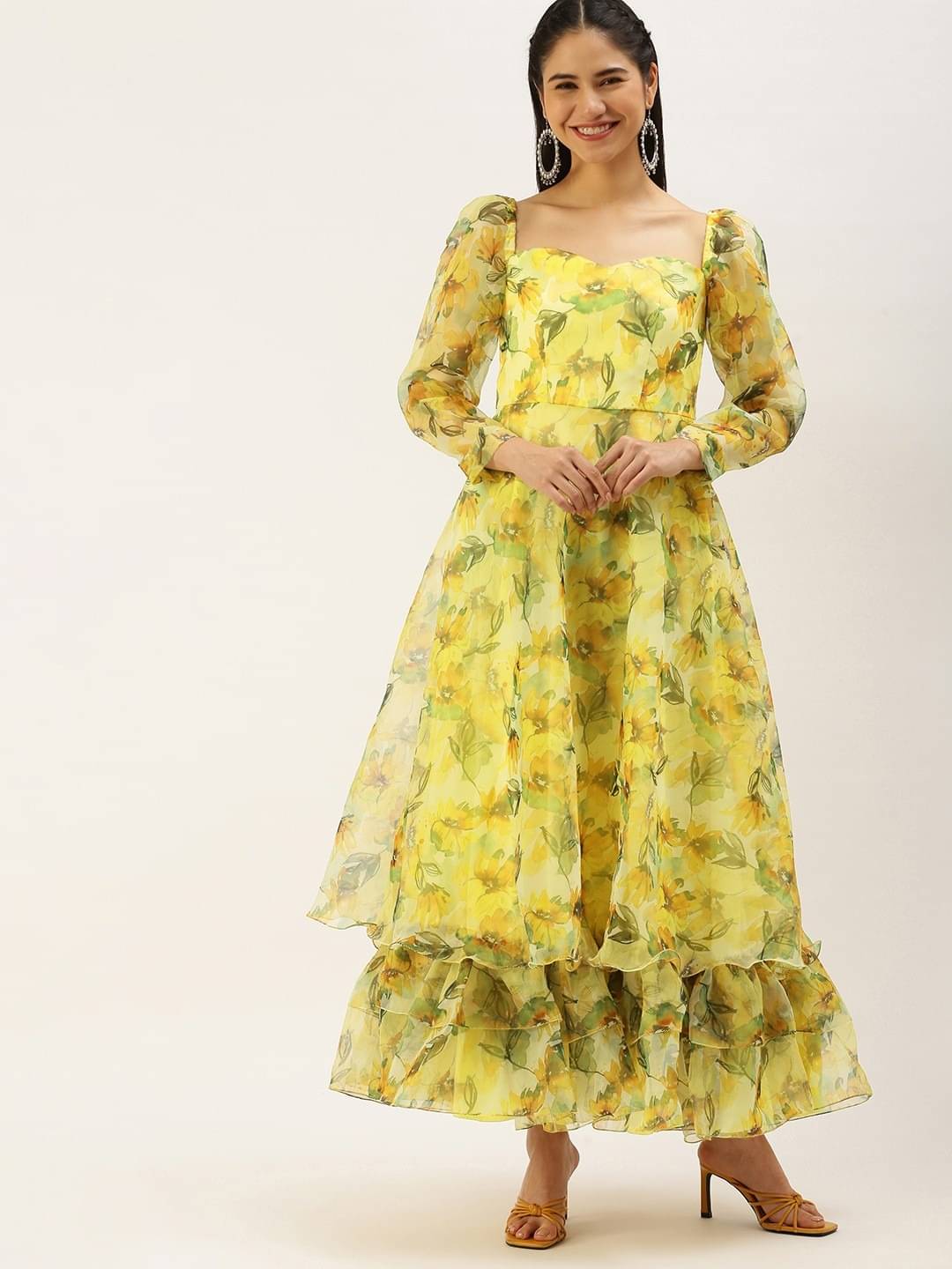 Ethnovog Women Silk Printed Ethnic Dress ( Yellow ) Ethnovog Women Silk Printed Ethnic Dress ( Yellow )