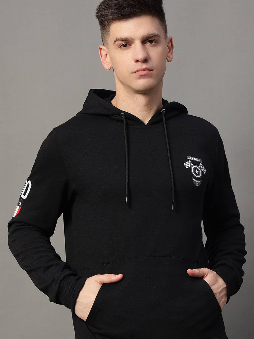 GET GOLF Fleece Hooded Men's Sweatshirt - Black ( Pack of 1 )