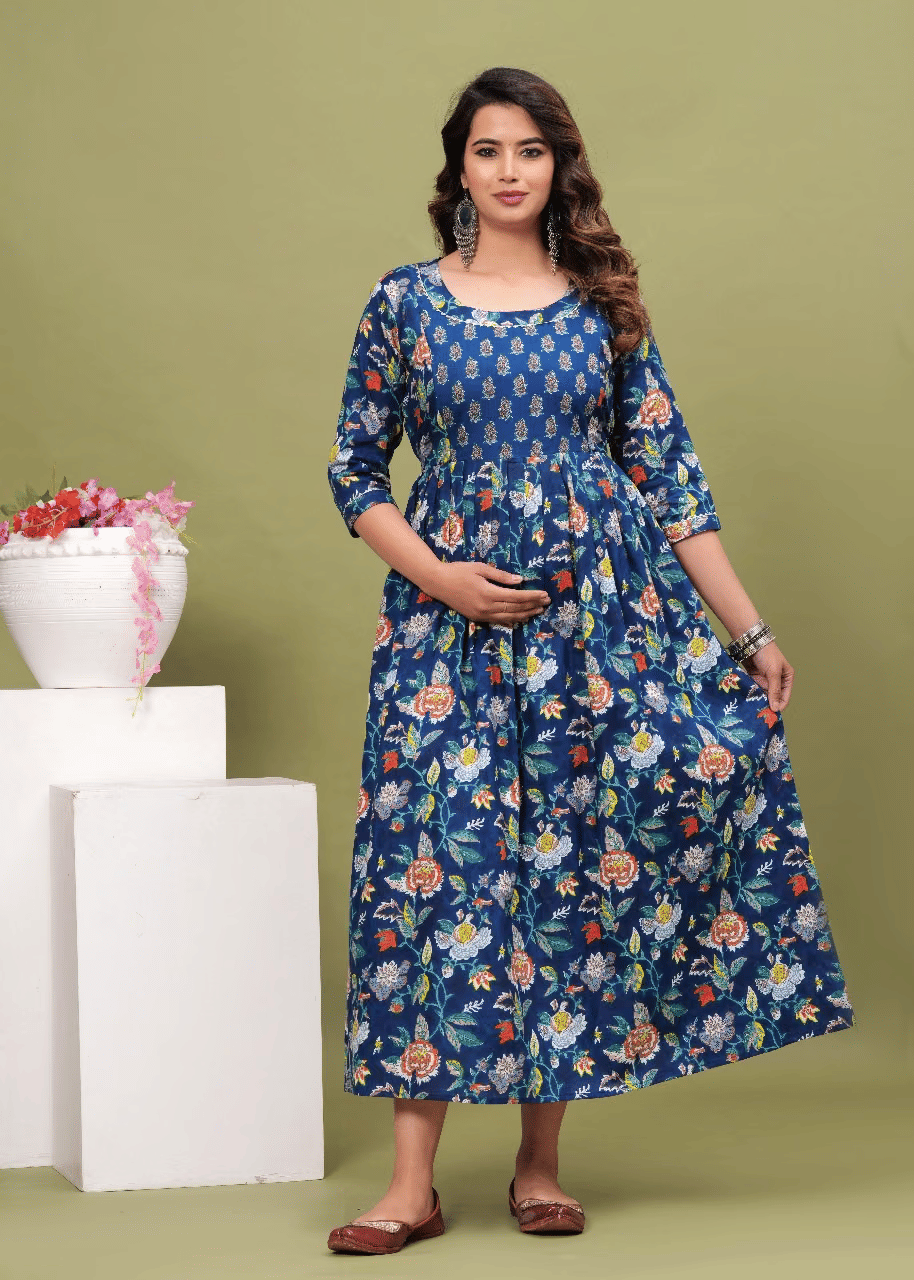 Indie fashion textile Women Cotton Blend Printed A-line Dress ( Navy ) Indie fashion textile Women Cotton Blend Printed A-line Dress ( Navy )