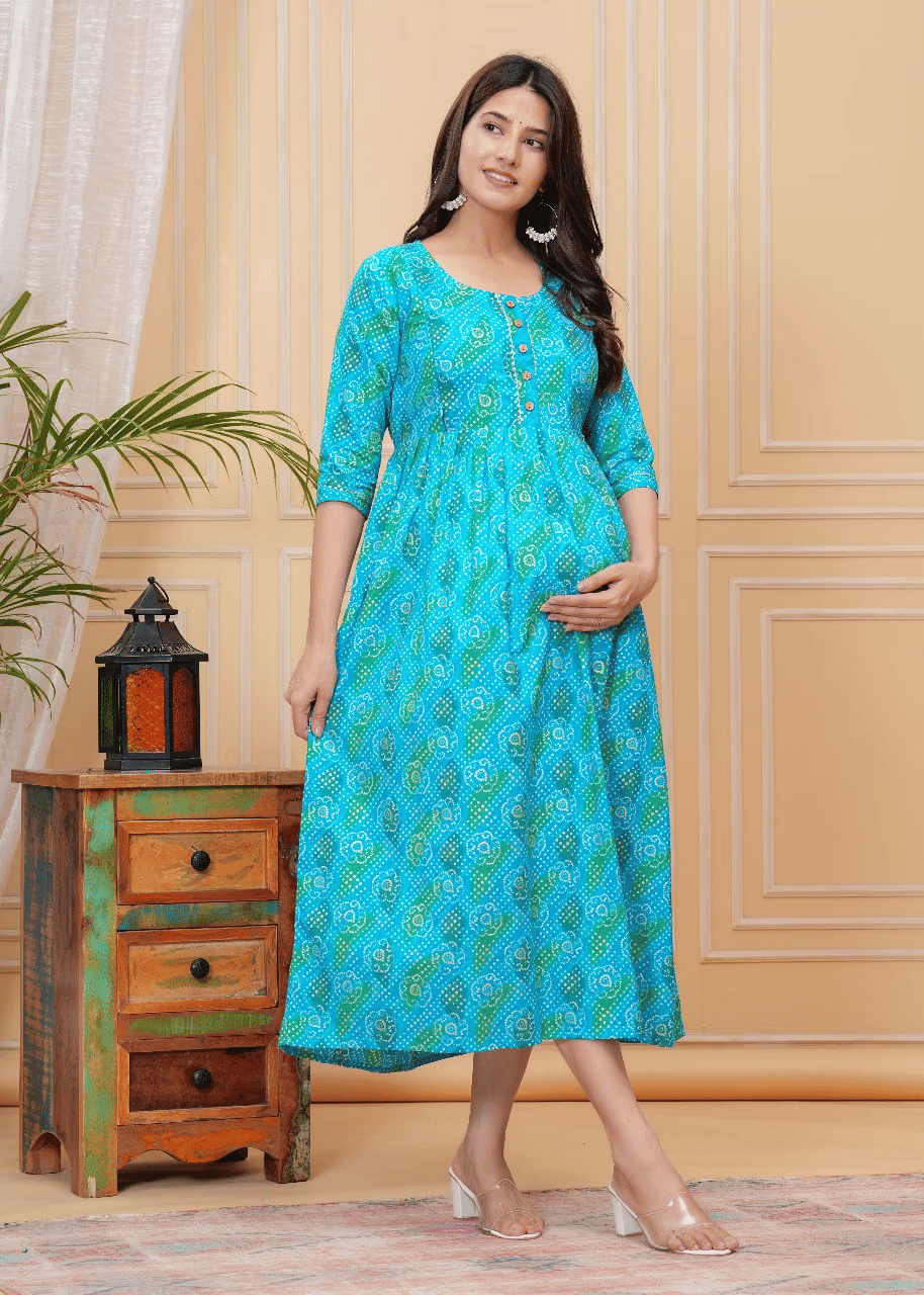 Indie fashion textile Women Cotton Blend Printed A-line Dress ( Blue ) Indie fashion textile Women Cotton Blend Printed A-line Dress ( Blue )