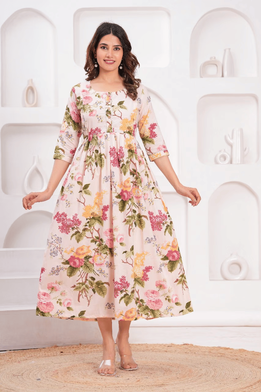 Indie fashion textile Women Cotton Blend Printed A-line Dress ( White ) Indie fashion textile Women Cotton Blend Printed A-line Dress ( White )