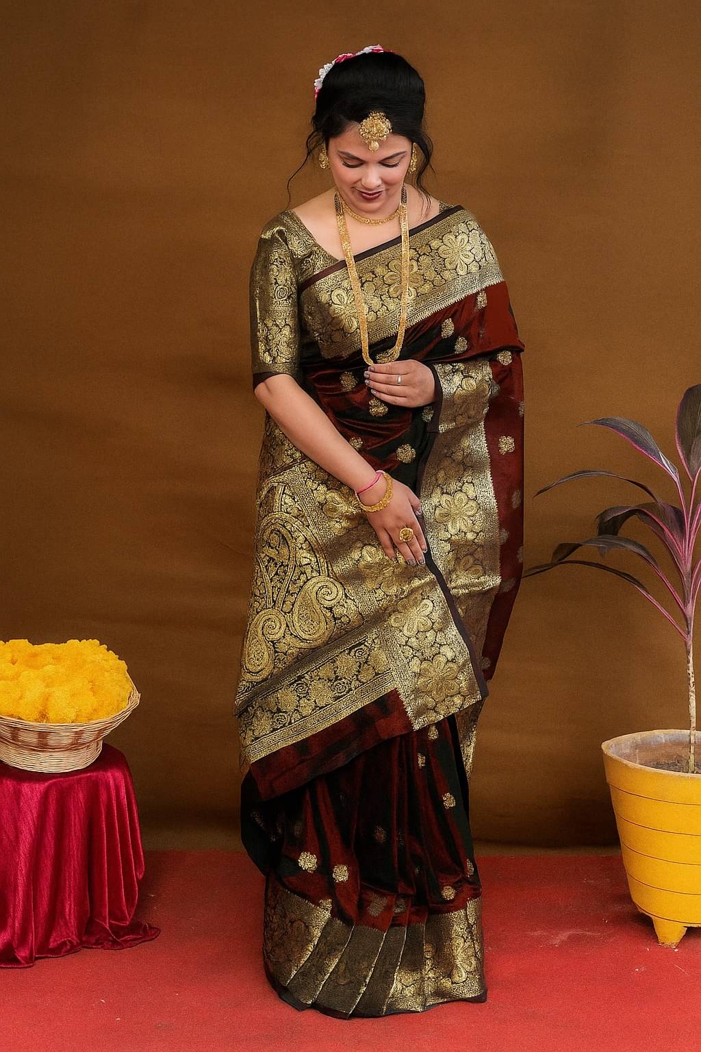 KH F Cotton Blend Woven Banarasi saree With Unstitched Blouse Piece ( Maroon ) KH F Cotton Blend Woven Banarasi saree With Unstitched Blouse Piece ( Maroon )