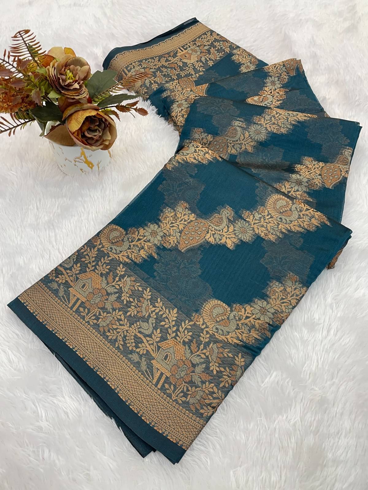 KV Fashion Organza Printed Regular Saree With Unstitched Blouse Piece ( Teal ) KV Fashion Organza Printed Regular Saree With Unstitched Blouse Piece ( Teal )