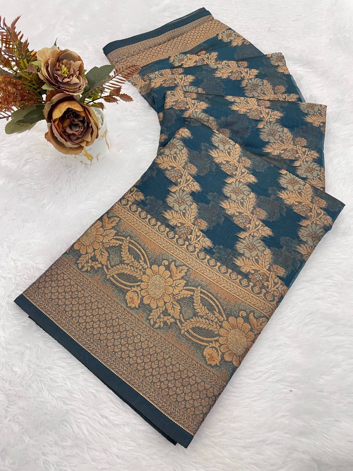 KV Fashion Organza Printed Regular Saree With Unstitched Blouse Piece ( Rama ) KV Fashion Organza Printed Regular Saree With Unstitched Blouse Piece ( Rama )