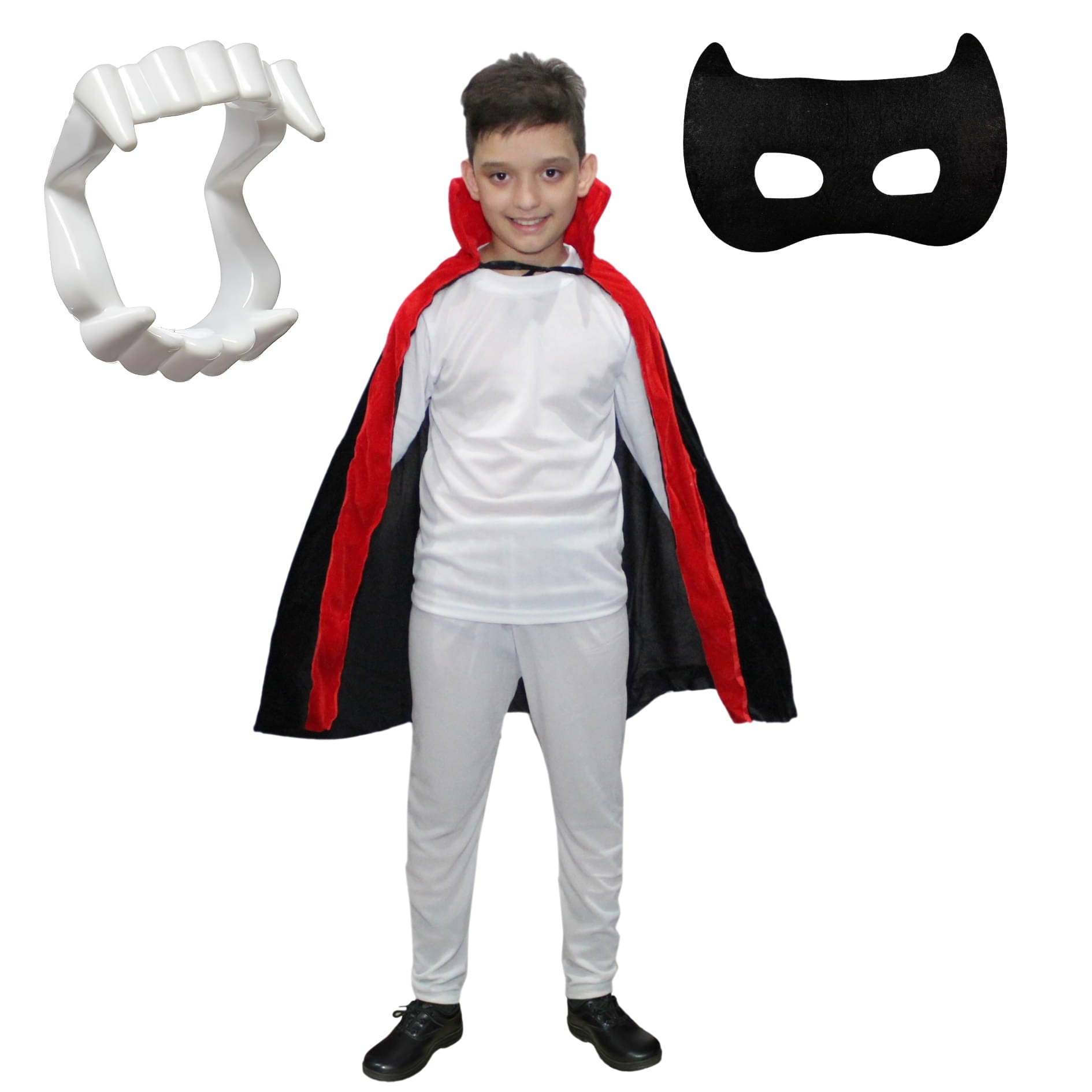     			Kaku Fancy Dresses Polyester Halloween Dracula Cloak Cape Robe With Teeth & Eyepatch For Children - 7-8 Years, Multicolor