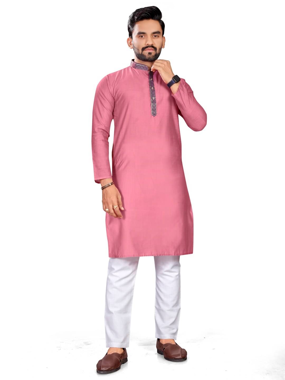 LEIPZIG FASHION Pink Cotton Blend Men's Regular Kurta ( Pack of 1 ) LEIPZIG FASHION Pink Cotton Blend Men's Regular Kurta ( Pack of 1 )