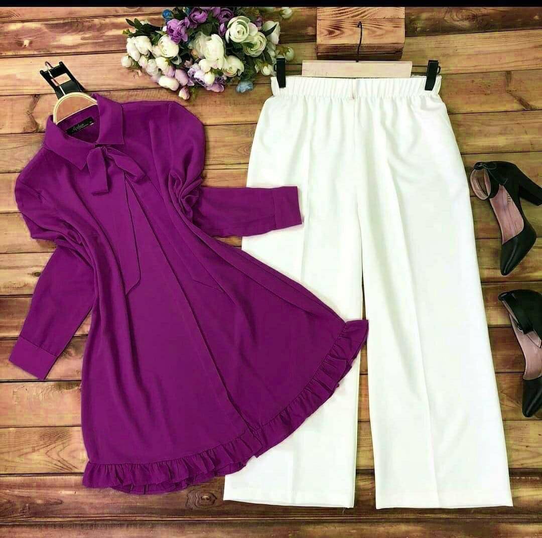     			Maa Enterprise Women Rayon Dyed Flared Kurti With Palazzo ( Purple )