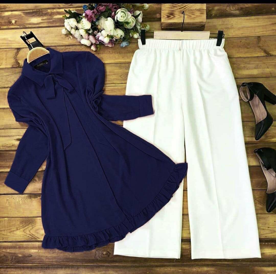     			Maa Enterprise Women Rayon Dyed Flared Kurti With Palazzo ( Navy Blue )