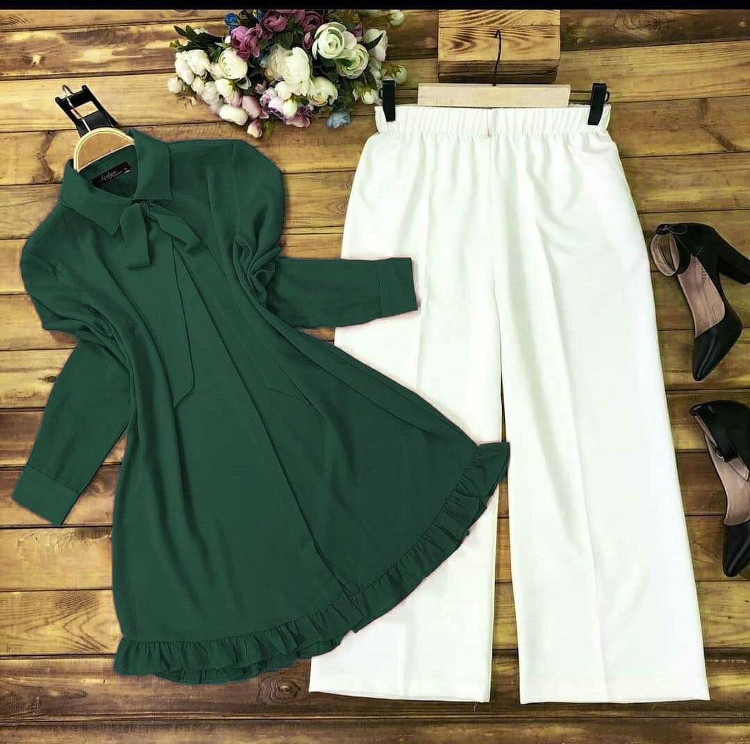     			Maa Enterprise Women Rayon Dyed Flared Kurti With Palazzo ( Green )