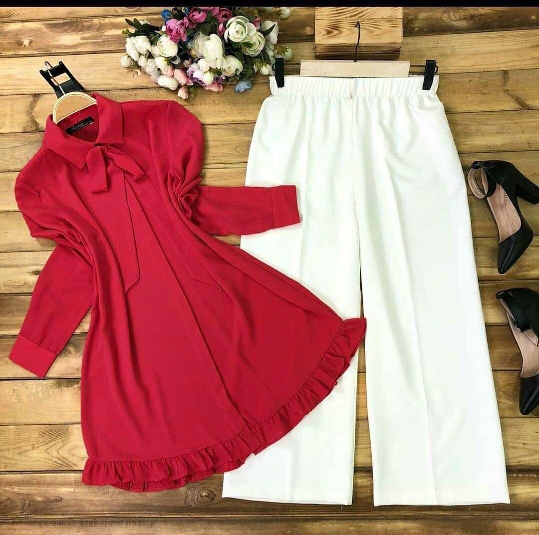     			Maa Enterprise Women Rayon Dyed Flared Kurti With Palazzo ( Red )