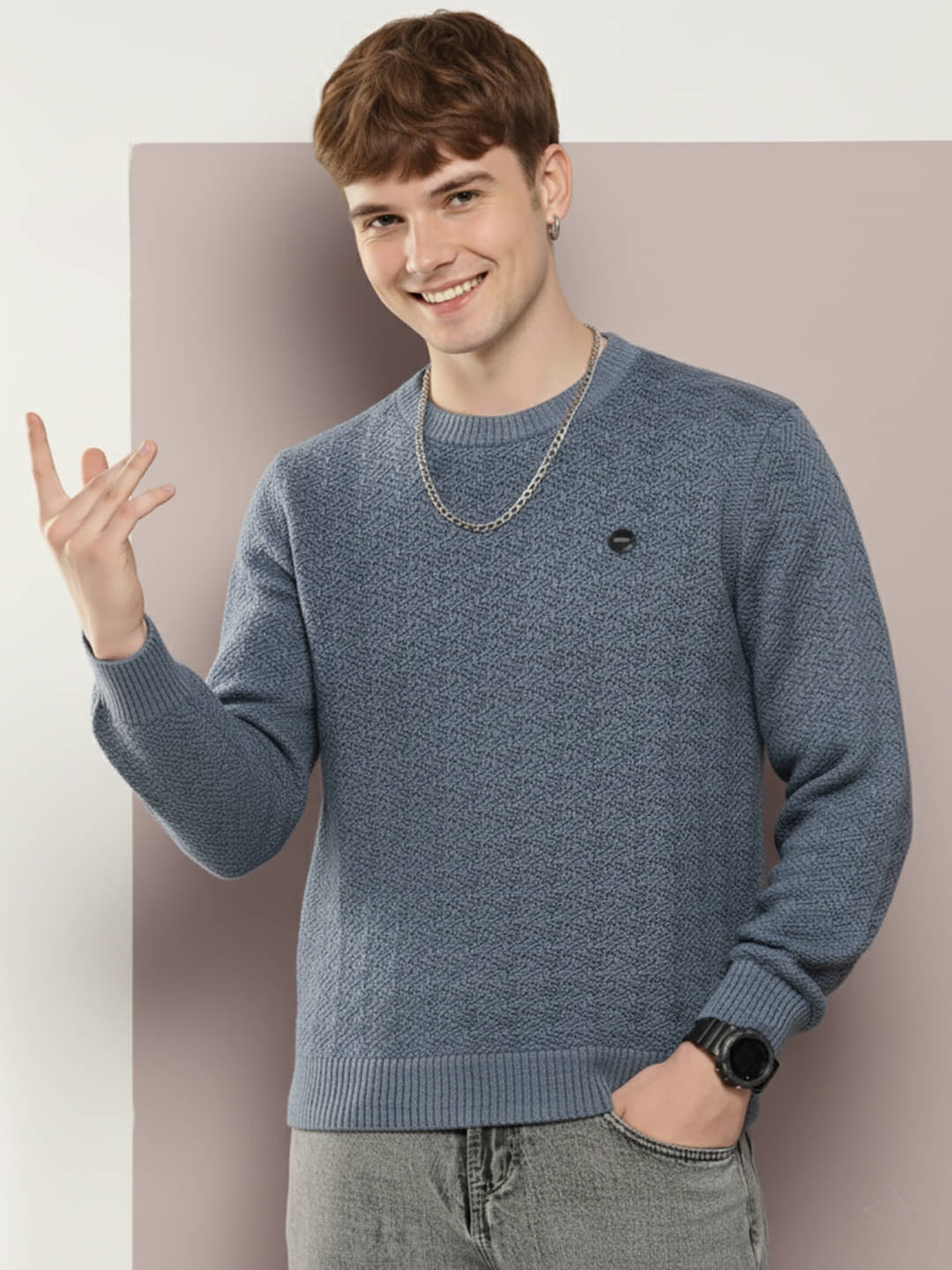 Merriment Acrylic Round Neck Men's Full Sleeves Pullover Sweater - Blue ( Pack of 1 ) Merriment Acrylic Round Neck Men's Full Sleeves Pullover Sweater - Blue ( Pack of 1 )